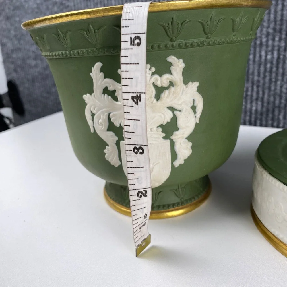 Vintage Porcellane d'Arte Italy Green Cachepot Urn Planter Pedestal Vase Base